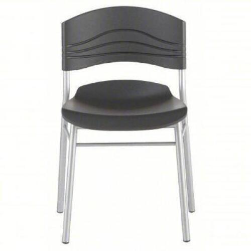 DESCRIPTION: (2) CAFE / BISTRO CHAIR BRAND/MODEL: ICEBERG #22YJ98 INFORMATION: GRAPHITE, FRAME COLOR SILVER, PLASTIC SEAT, STEEL FRAME RETAIL$: $405.0