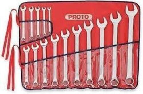 DESCRIPTION: (1) SET OF (15) WRENCH SET BRAND/MODEL: PROTO #J1200FASD INFORMATION: 12 POINT, STANDARD RETAIL$: $418.99 EA QTY: 1