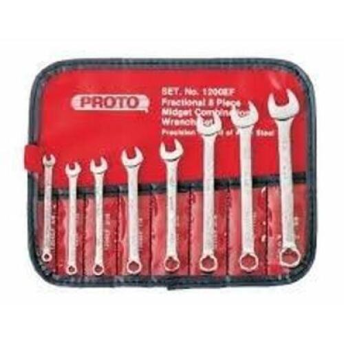 DESCRIPTION: (1) SET OF SHORT COMBINATION WRENCHES BRAND/MODEL: PROTO #J1200EFM INFORMATION: SATIN, OPEN END, 8 PIECES SIZE: 1/8" TO 3/8" RETAIL$: $97