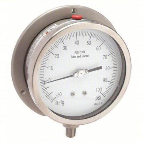 DESCRIPTION: (4) PANEL-MOUNT COMPOUND GAUGE BRAND/MODEL: 11A524A SIZE: 30 to 0 to 100 in Hg/psi, 4 1/2 in Dial RETAIL$: $147.23 EA QTY: 4