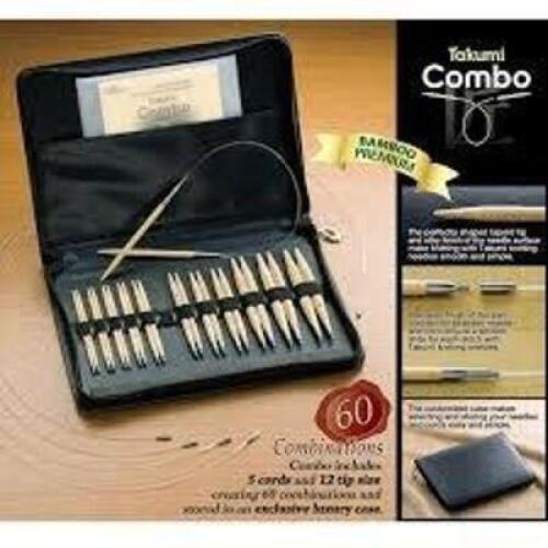DESCRIPTION: (1) BAMBOO INTERCHANGEABLE CIRCULAR KNITTING NEEDLE SET BRAND/MODEL: CLOVER TAKUMI SIZE: 5 CORDS AND 12 NEEDLE SIZES RETAIL$: $200.00 EA