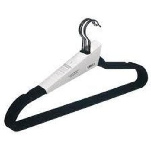 DESCRIPTION: (2) PACKS OF (5) NON SLIP VELVET HANGERS BRAND/MODEL: BETTER HOMES AND GARDEN INFORMATION: BLACK RETAIL$: $5.98 EA QTY: 2