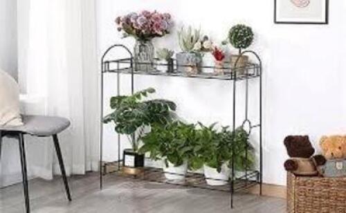 DESCRIPTION: (1) 2 TIER PLANT STAND BRAND/MODEL: YAHEETECH #510711 INFORMATION: BLACK SIZE: 33.5 x 13.4 x 31.9 inch RETAIL$: $40.0 0EA QTY: 1