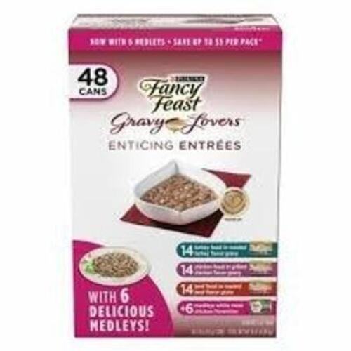 DESCRIPTION: (1) BOX OF (48) CANS OF CAT FOOD BRAND/MODEL: FANCY FEAST GRAVY LOVERS SIZE: 3 OZ CAN RETAIL$: $45.39 EA QTY: 1