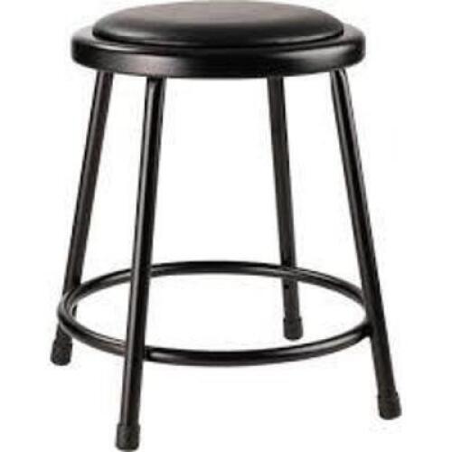 DESCRIPTION: (1) HEAVY DUTY PADDED STOOL BRAND/MODEL: NATIONAL PUBLIC SEATING #6418-10 INFORMATION: BLACK, VINYL SIZE: 18" RETAIL$: $66.62 EA QTY: 1