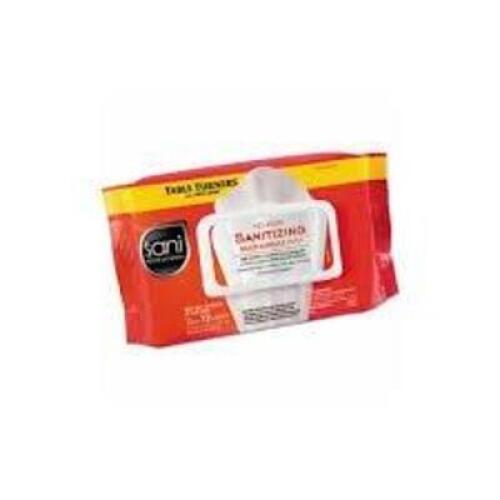 DESCRIPTION: (6) NO RINSE SANITIZING MULTI-SURFACE WIPES BRAND/MODEL: SANI PROFESSIONAL #61CU35 SIZE: 72 WIPES PER CONTAINER RETAIL$: $10.00 EA QTY: 6