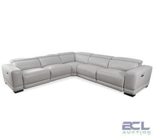 KROFTON 5PC BEYOND LEATHER SECTIONAL WITH 3-POWER MOTION RECLINERS AND ADJUSTABLE HEADRESTS