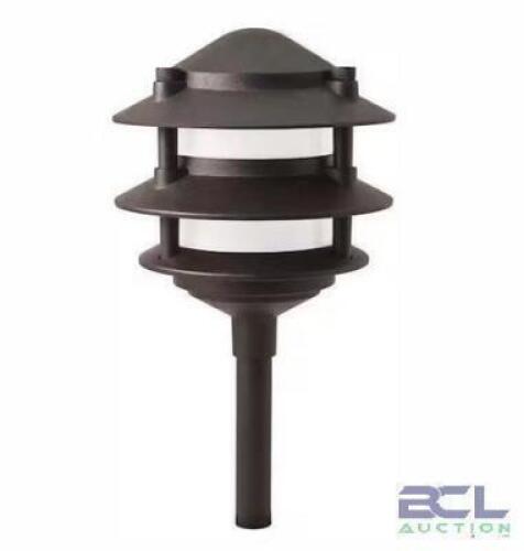 (2) - LOW-VOLTAGE BLACK OUTDOOR INTEGRATED LED 3-TIER METAL LANDSCAPE PATH LIGHT WITH FROSTED PLASTIC LENS