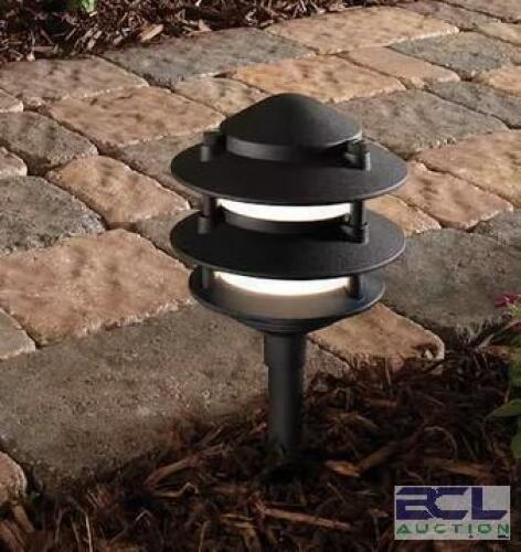 (2) - LOW-VOLTAGE BLACK OUTDOOR INTEGRATED LED 3-TIER METAL LANDSCAPE PATH LIGHT WITH FROSTED PLASTIC LENS