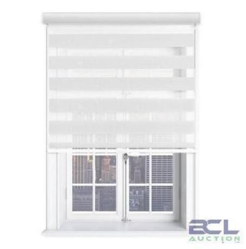 (3) - WHITE CORDLESS LIGHT FILTERING ZEBRA ROLLER SHADE WITH CASSETTE VALANCE