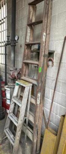 8' WOODEN LADDER AND 4' ALUMINUM STEP LADDER.