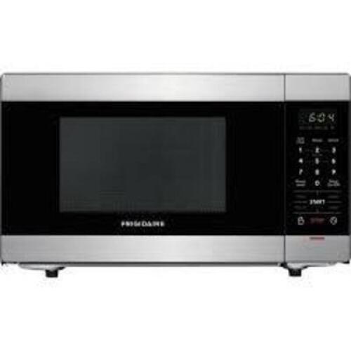DESCRIPTION: (1) COUNTERTOP MICROWAVE OVEN BRAND/MODEL: FRIGIDAIRE INFORMATION: STAINLESS AND BLACK RETAIL$: $150.00 SIZE: 1.1 CU FT QTY: 1