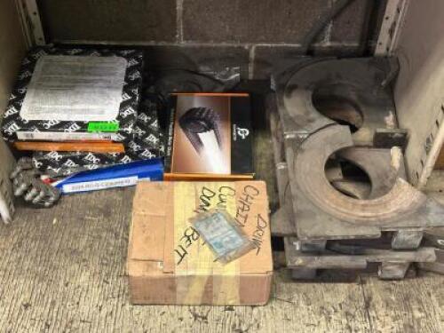 (8) - ASSORTED ROLLER CHAINS WITH ADDITIONAL CONTENTS OF SHELVING AREA