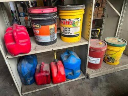 ASSORTED GAS CANS AND OIL