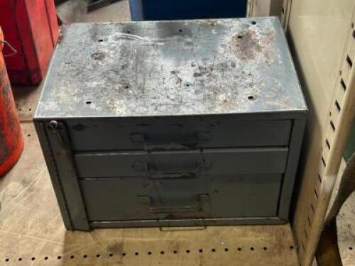 THREE DRAWER METAL ORGANIZER WITH CONTENTS