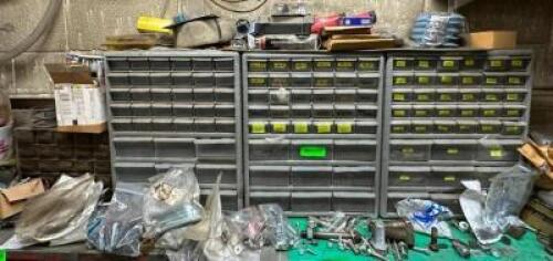 ASSORTED HARDWARE BINS WITH CONTENTS