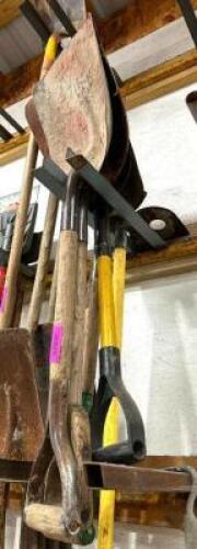 DESCRIPTION: (4) SHOVELS AND HOE LOCATION: BACK WAREHOUSE QTY: 5