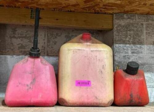 DESCRIPTION: (3) GAS CANS LOCATION: BACK WAREHOUSE QTY: 3