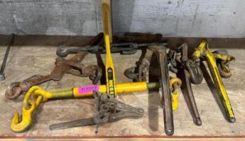 DESCRIPTION: (6) ASSORTED RATCHET CHAIN BINDERS LOCATION: BACK WAREHOUSE QTY: 6