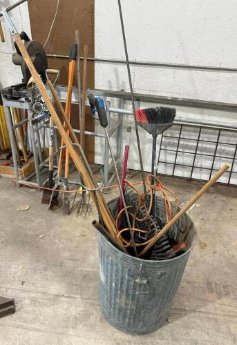 DESCRIPTION: ASSORTED BROOMS, RAKES, SQUEEGEES, ETC. INFORMATION: SEE PHOTOS FOR MORE DETAIL LOCATION: BACK WAREHOUSE QTY: 1