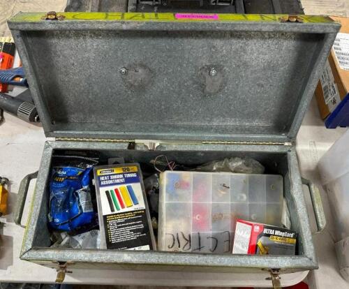 DESCRIPTION: TOOL BOX WITH ASSORTED ELECTRICAL SUPPLIES LOCATION: BACK WAREHOUSE QTY: 1