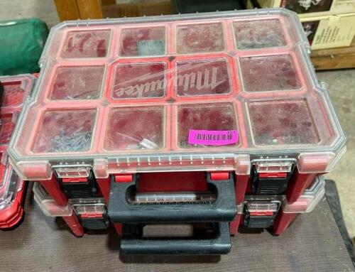 DESCRIPTION: (2) HARDWARE BINS WITH CONTENTS BRAND/MODEL: MILWAUKEE LOCATION: BACK WAREHOUSE QTY: 2