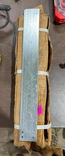 DESCRIPTION: APPROX. 24 METAL PLATE BRACKETS SIZE: 16" LOCATION: BACK WAREHOUSE QTY: 1