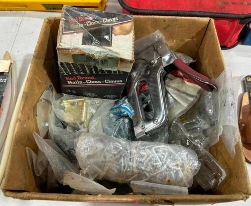 DESCRIPTION: ASSORTED HARDWARE AND STAPLE GUN LOCATION: BACK WAREHOUSE QTY: 1