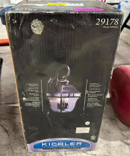 DESCRIPTION: 2-LIGHT OUTDOOR WALL SCONCE BRAND/MODEL: KICHLER 39053 LOCATION: BACK WAREHOUSE QTY: 1