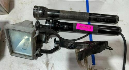 DESCRIPTION: (2) MAGLITES AND CLIP-ON WORK LIGHT LOCATION: BACK WAREHOUSE QTY: 1