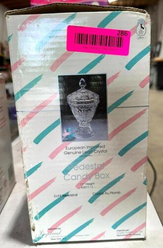 DESCRIPTION: PEDESTAL CANDY BOX INFORMATION: EUROPEAN IMPORTED GENUINE LEAD CRYSTAL LOCATION: BACK WAREHOUSE QTY: 1