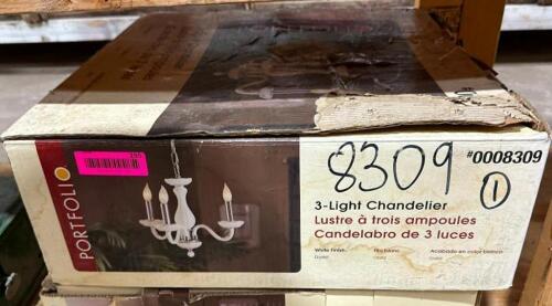 DESCRIPTION: 3-LIGHT CHANDELIER BRAND/MODEL: PORTFOLIO LOCATION: BACK WAREHOUSE QTY: 1