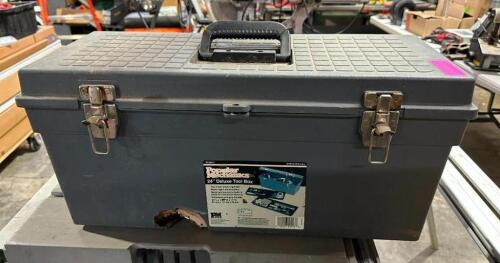 DESCRIPTION: TOOL BOX WITH ASSORTED PLUMBING SUPPLIES INFORMATION: SEE PHOTOS FOR MORE DETAILS LOCATION: WAREHOUSE QTY: 1