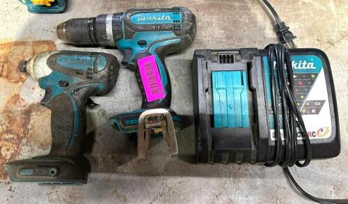 DESCRIPTION: CORDLESS DRILL AND IMPACT DRILL WITH CHARGER BRAND/MODEL: MAKITA INFORMATION: NO BATTERIES LOCATION: WAREHOUSE QTY: 2