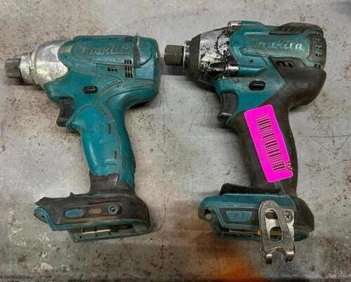 DESCRIPTION: (2) CORDLESS IMPACT DRILLS BRAND/MODEL: MAKITA INFORMATION: NO BATTERIES LOCATION: WAREHOUSE QTY: 2