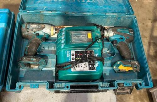 DESCRIPTION: (2) CORDLESS IMPACT DRILLS WITH CHARGER AND CASE BRAND/MODEL: MAKITA INFORMATION: NO BATTERIES LOCATION: WAREHOUSE QTY: 2