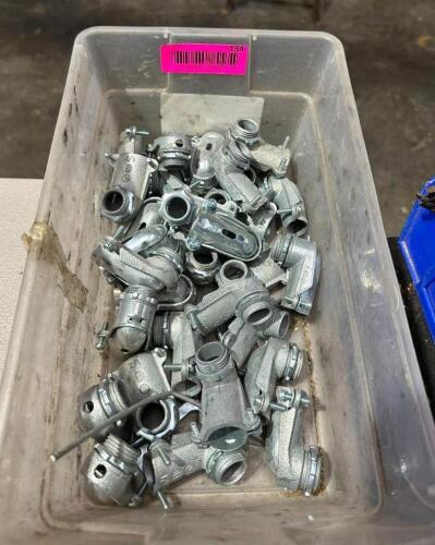 DESCRIPTION: BIN OF CONDUIT CONNECTORS LOCATION: WAREHOUSE QTY: 1