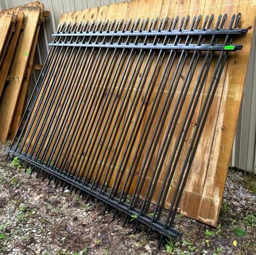 DESCRIPTION: (2) SECTIONS OF BLACK METAL FENCING SIZE: 94" LOCATION: BACK SHED QTY: 2
