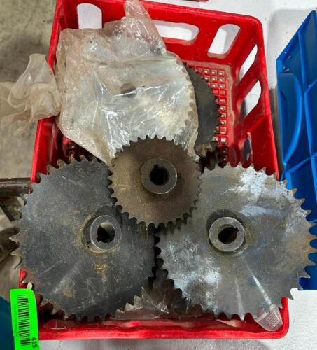 DESCRIPTION: BIN OF ASSORTED GEARS LOCATION: BACK WAREHOUSE QTY: 1