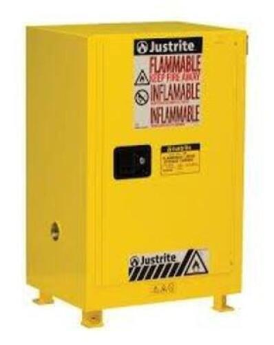 DESCRIPTION: (1) FLAMMABLE LIQUID STORAGE CABINET BRAND/MODEL: JUSTRITE #891700 INFORMATION: YELLOW, STEEL SIZE: 17 GAL, 64 LITER, 43 in W x 24 in H x
