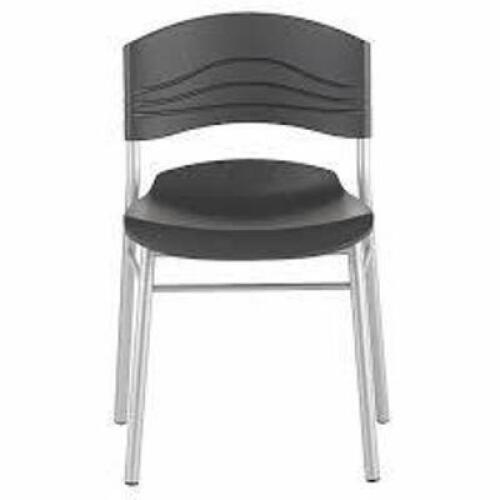 DESCRIPTION: (2) CAFE / BISTRO CHAIR BRAND/MODEL: ICEBERG #22YJ98 INFORMATION: PLASTIC SEAT, STEEL FRAME, GRAPHITE, FRAME COLOR SILVER SIZE: 21" SEAT