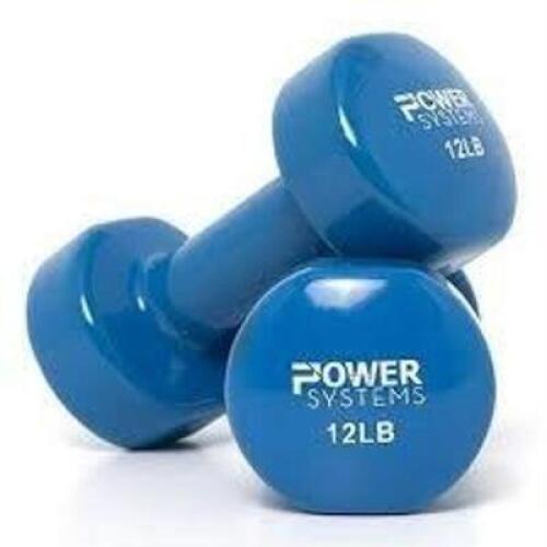 DESCRIPTION: (1) SMALL VINYL COATED DUMBBELL BRAND/MODEL: POWER SYSTEMS INFORMATION: BLUE SIZE: 12 LB RETAIL$: $25.00 EA QTY: 1