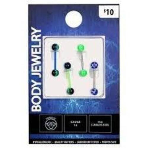 DESCRIPTION: (2) PACKS OF (4) BODY JEWELRY SIZE: 14G RETAIL$: $10.00 EA QTY: 2