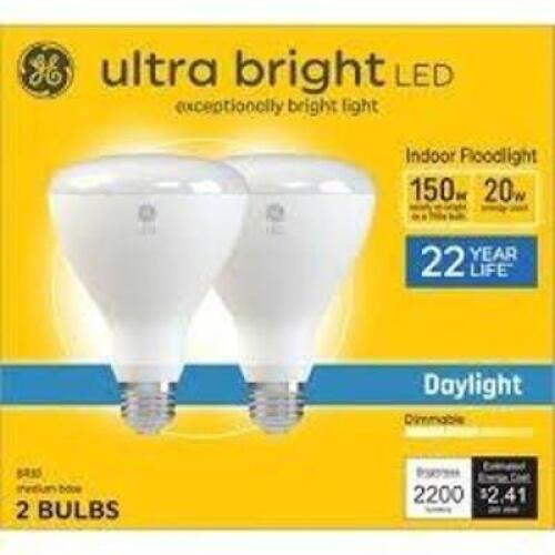 DESCRIPTION: (2) ULTRA BRIGHT LED LIGHT BULBS BRAND/MODEL: GE SIZE: 150W RETAIL$: $34.99 EA QTY: 2