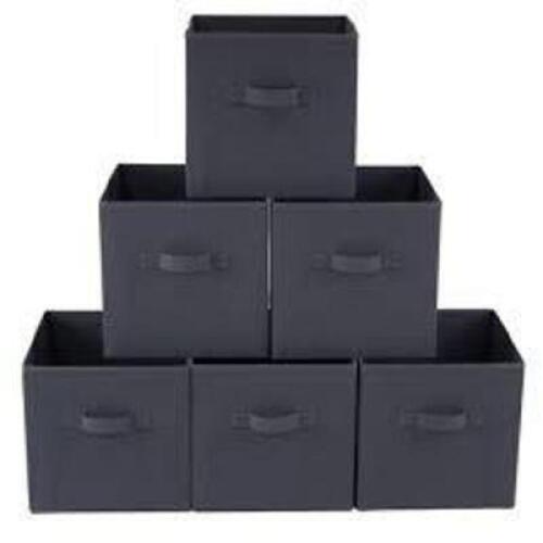 DESCRIPTION: (6) COLLAPSIBLE STORAGE BINS BRAND/MODEL: MAINSTAYS INFORMATION: GREY FLANNEL SIZE: 10X10X10 RETAIL$: $$12.00 EA QTY: 6