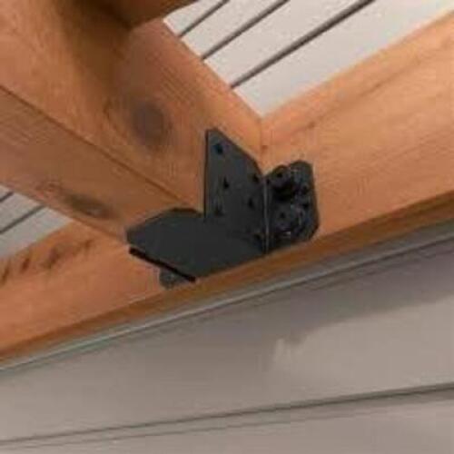 DESCRIPTION: (3) BEAM HANGERS BRAND/MODEL: OUTDOOR ACCENTS INFORMATION: BLACK SITS FLUSH SIZE: 6-8" RETAIL$: $25.00 EA QTY: 3