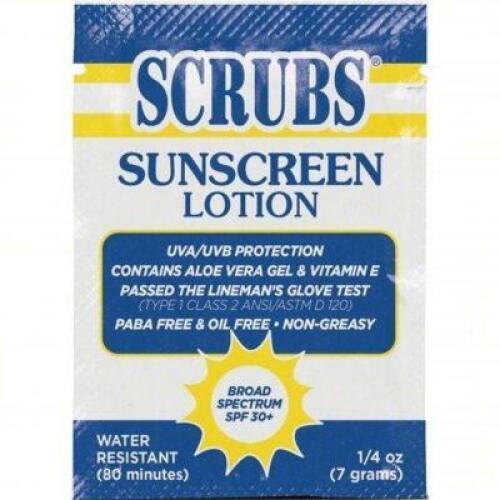 DESCRIPTION: (1) BOX OF (100) SUNSCREEN LOTION BRAND/MODEL: SCRUBS #54VH92 SIZE: 7G RETAIL$: $150.00 EA QTY: 1