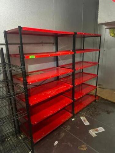 (2) 36" X 18" SIX TIER METAL SHELVES ( RED )