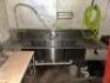 7' THREE WELL STAINLESS POT SINK W/ LEFT AND RIGHT DRY BOARD AND SPRAYER. - 2