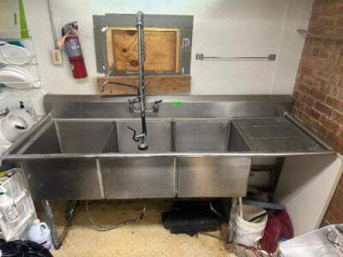5' THREE WELL POT SINK W/ RIGHT SIDE DRY